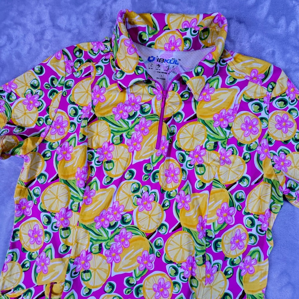 IBKUL UPF 50+ Active Lemon Floral IceFil Golf Dress Womens L Pink Yellow